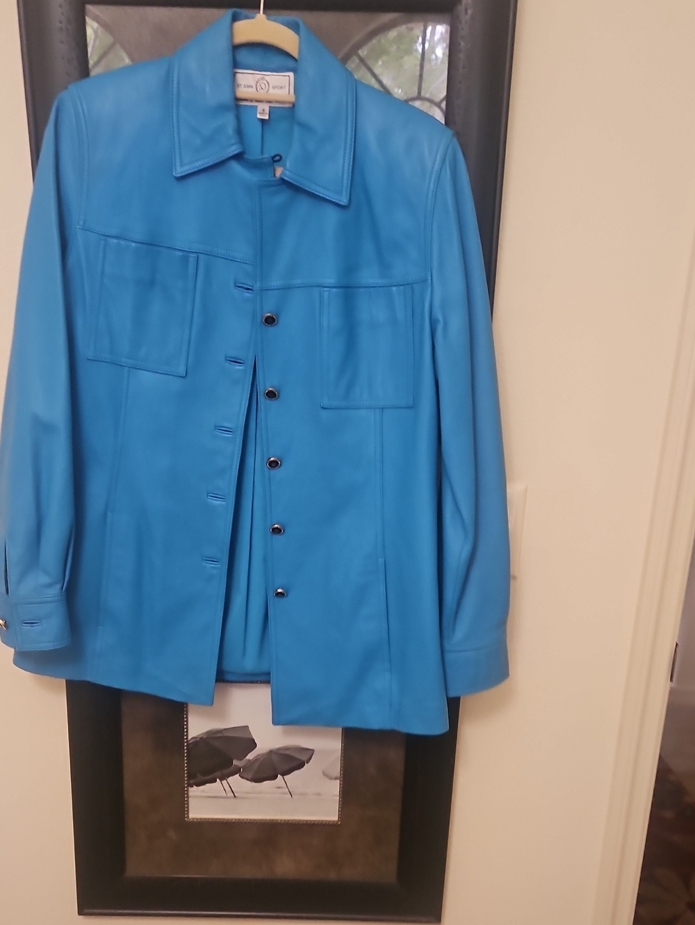 St JOHN SPORT women’s Blue Leather Button-Front Jacket
